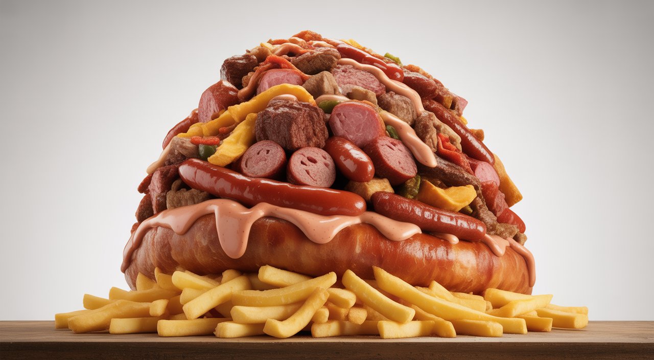 Salchipapas with various meats and sauces from La Marimonda del Mono